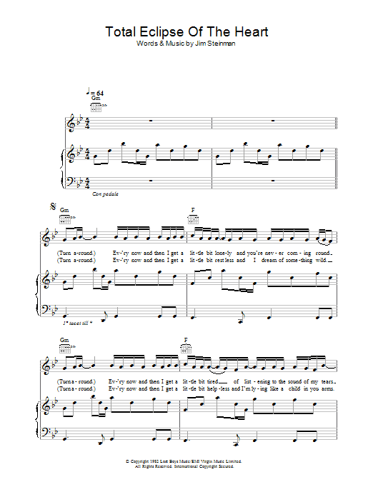 Westlife Total Eclipse Of The Heart Sheet Music Notes & Chords for Piano, Vocal & Guitar - Download or Print PDF