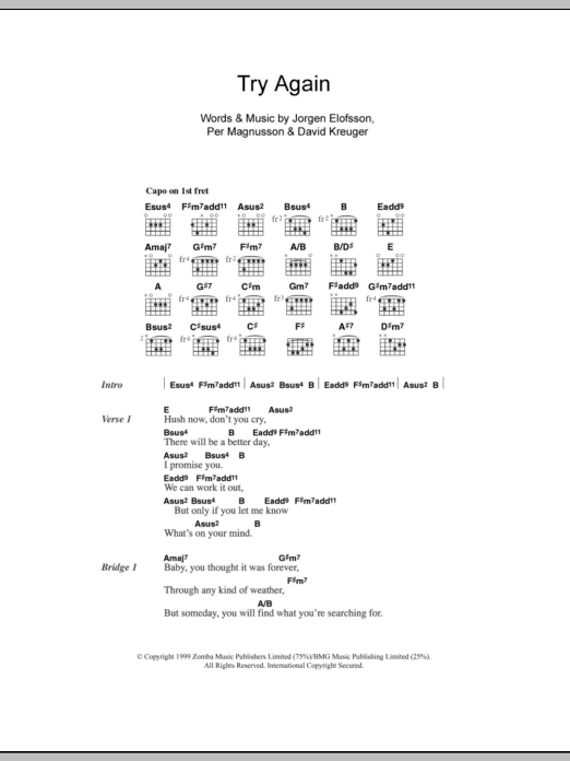 Westlife Try Again Sheet Music Notes & Chords for Keyboard - Download or Print PDF