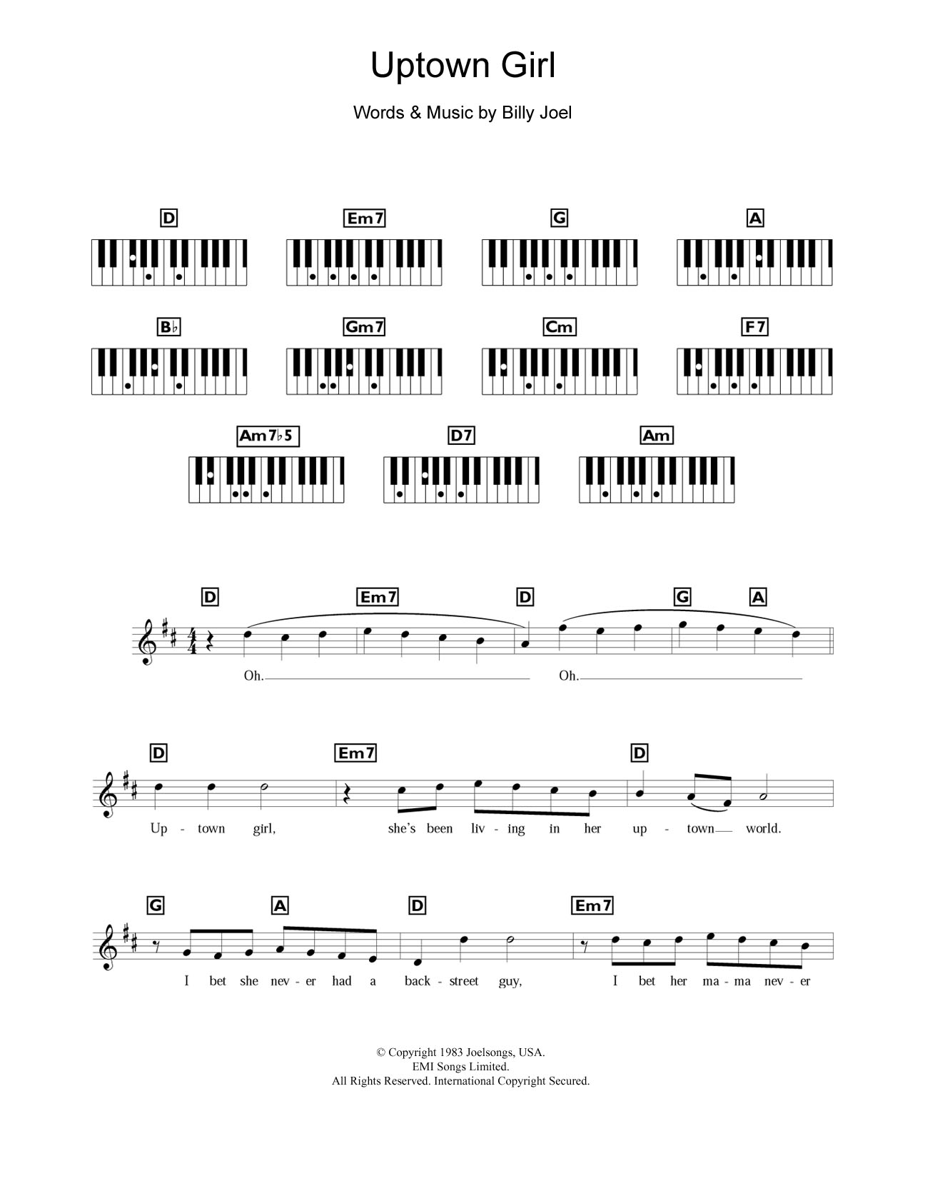 Westlife Uptown Girl Sheet Music Notes & Chords for Keyboard - Download or Print PDF