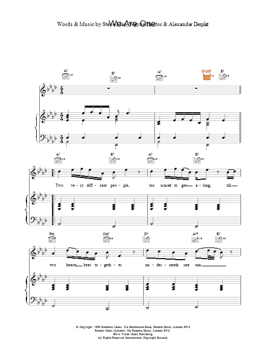 Westlife We Are One Sheet Music Notes & Chords for Piano, Vocal & Guitar - Download or Print PDF