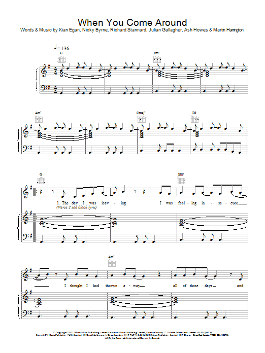 Westlife When You Come Around Sheet Music Notes & Chords for Piano, Vocal & Guitar - Download or Print PDF