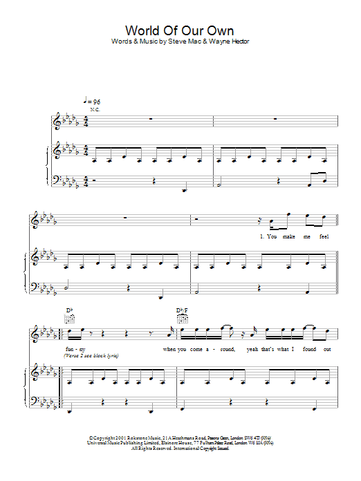 Westlife World Of Our Own Sheet Music Notes & Chords for Piano, Vocal & Guitar - Download or Print PDF