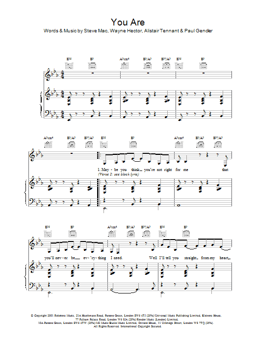 Westlife You Are Sheet Music Notes & Chords for Piano, Vocal & Guitar - Download or Print PDF