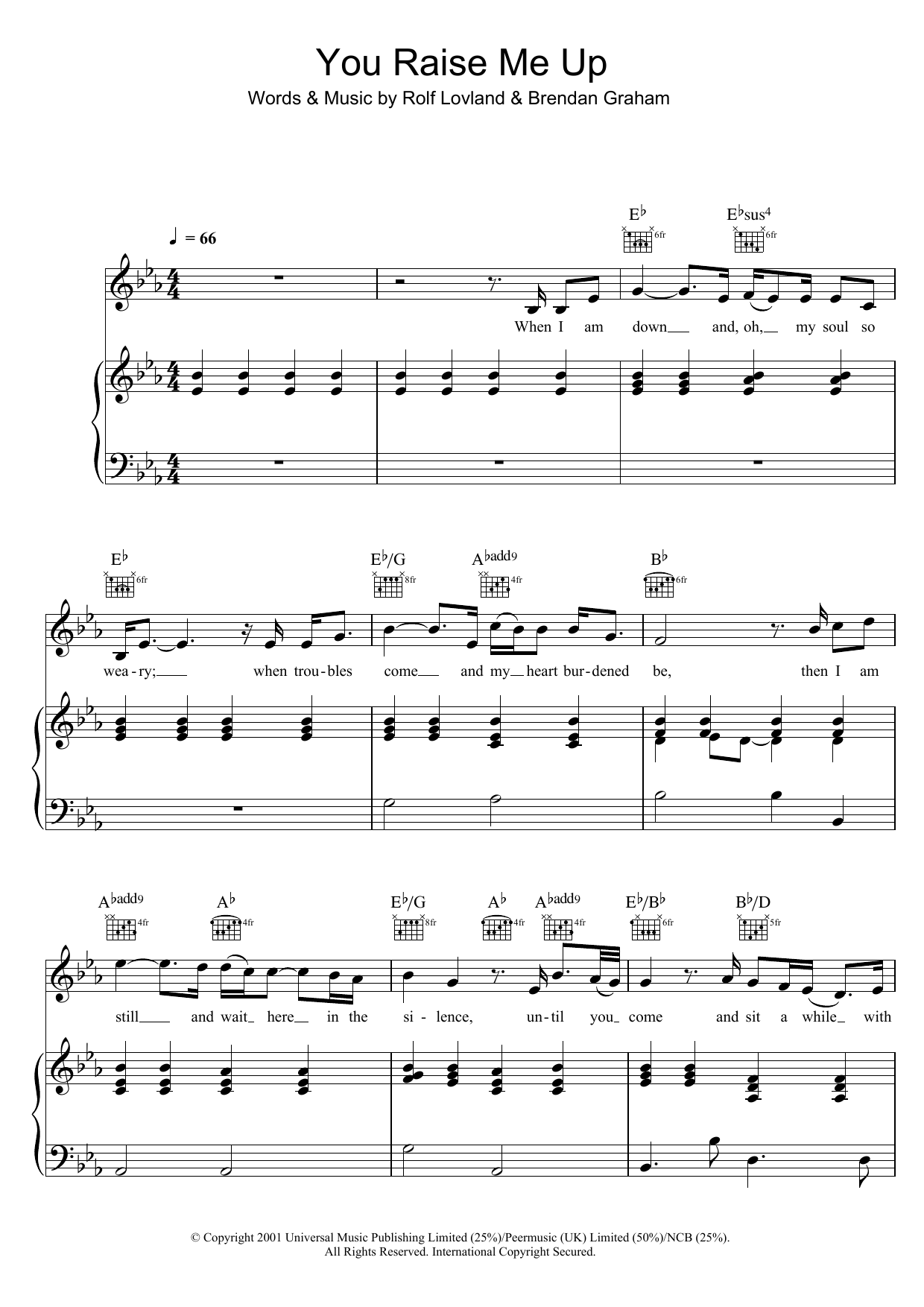 Westlife You Raise Me Up Sheet Music Notes & Chords for Lyrics & Chords - Download or Print PDF