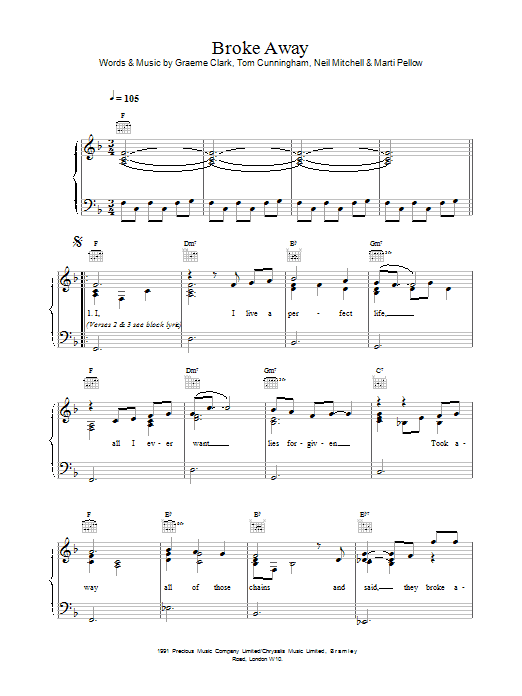 Wet Wet Wet Broke Away Sheet Music Notes & Chords for Piano, Vocal & Guitar (Right-Hand Melody) - Download or Print PDF