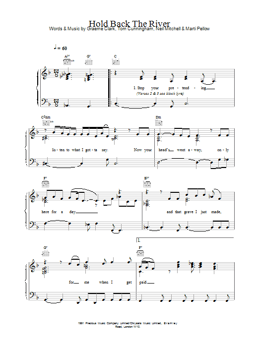 Wet Wet Wet Hold Back The River Sheet Music Notes & Chords for Lyrics & Chords - Download or Print PDF