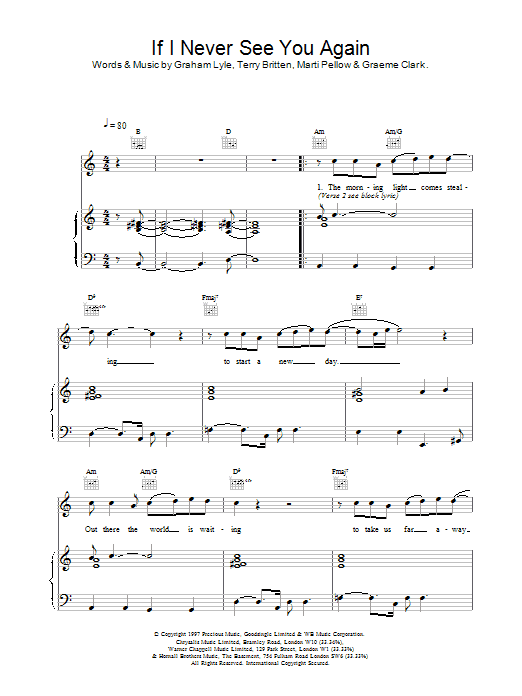 Wet Wet Wet If I Never See You Again Sheet Music Notes & Chords for Piano, Vocal & Guitar - Download or Print PDF