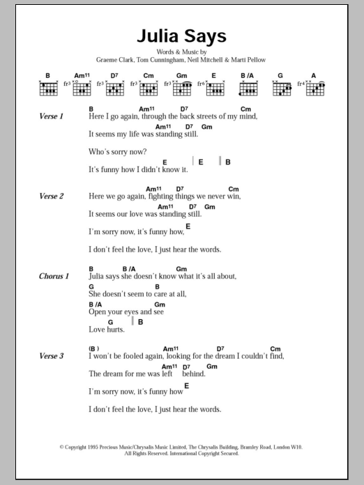 Wet Wet Wet Julia Says Sheet Music Notes & Chords for Lyrics & Chords - Download or Print PDF