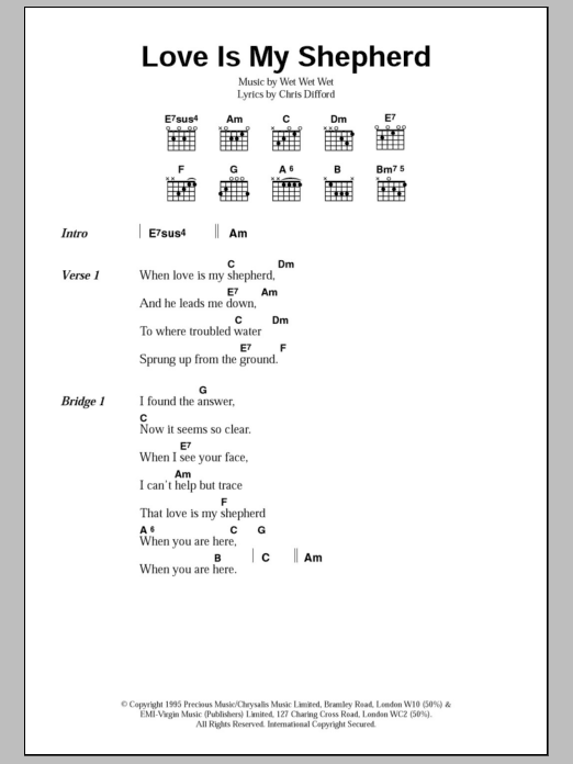 Wet Wet Wet Love Is My Shepherd Sheet Music Notes & Chords for Lyrics & Chords - Download or Print PDF