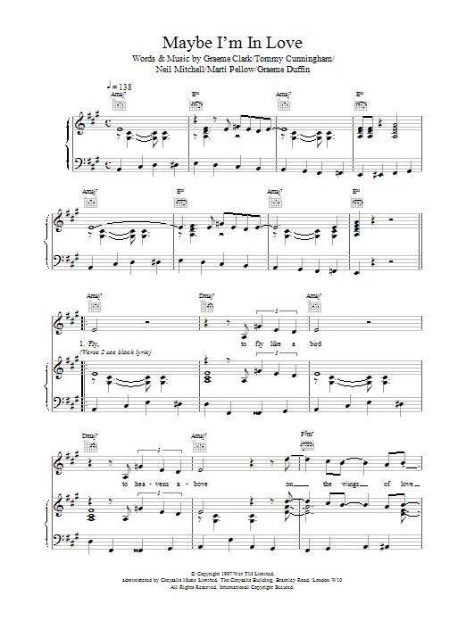 Wet Wet Wet Maybe I'm In Love Sheet Music Notes & Chords for Piano, Vocal & Guitar (Right-Hand Melody) - Download or Print PDF