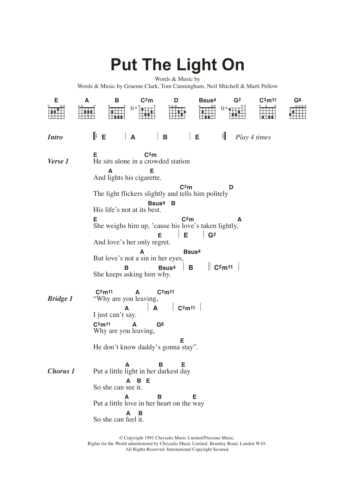 Wet Wet Wet Put The Light On Sheet Music Notes & Chords for Lyrics & Chords - Download or Print PDF