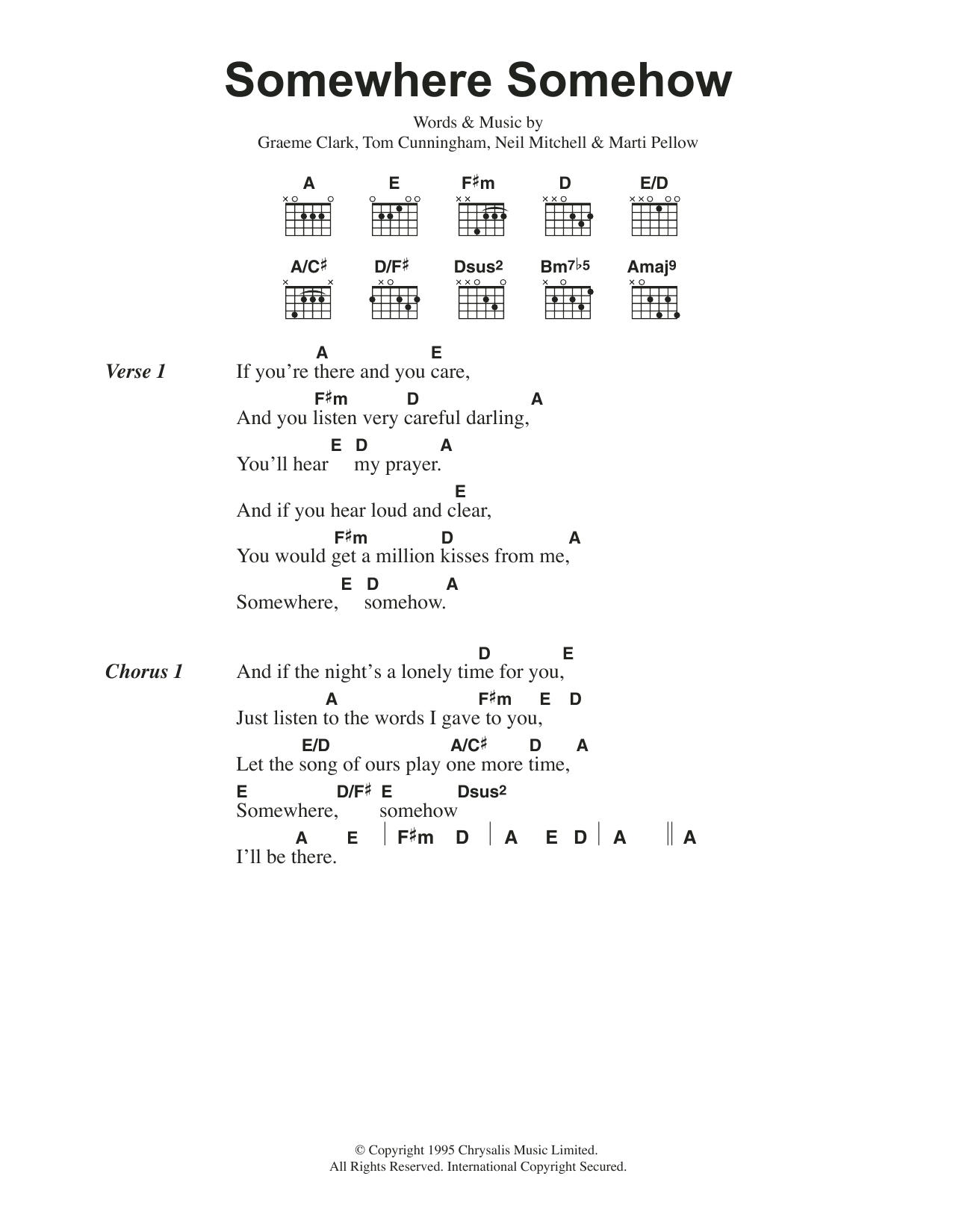 Wet Wet Wet Somewhere Somehow Sheet Music Notes & Chords for Lyrics & Chords - Download or Print PDF