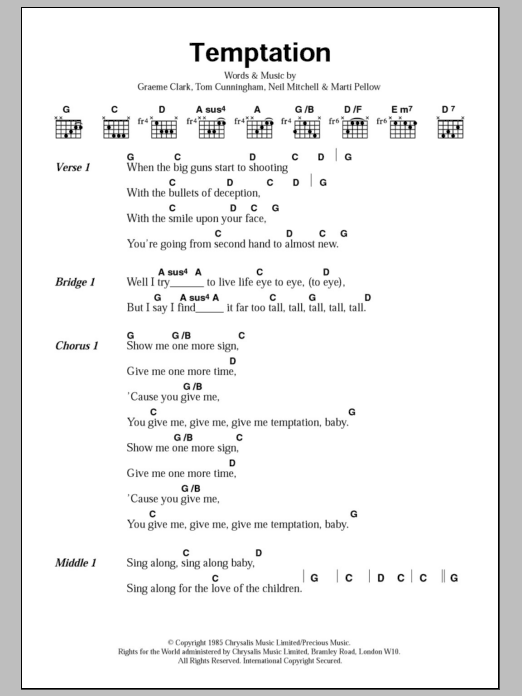 Wet Wet Wet Temptation Sheet Music Notes & Chords for Lyrics & Chords - Download or Print PDF