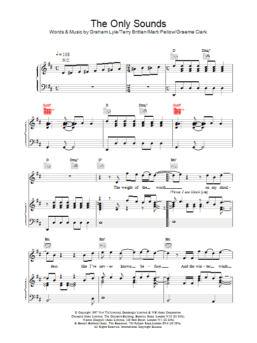 Wet Wet Wet The Only Sounds Sheet Music Notes & Chords for Piano, Vocal & Guitar (Right-Hand Melody) - Download or Print PDF