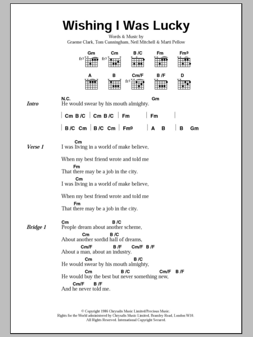 Wet Wet Wet Wishing I Was Lucky Sheet Music Notes & Chords for Lyrics & Chords - Download or Print PDF