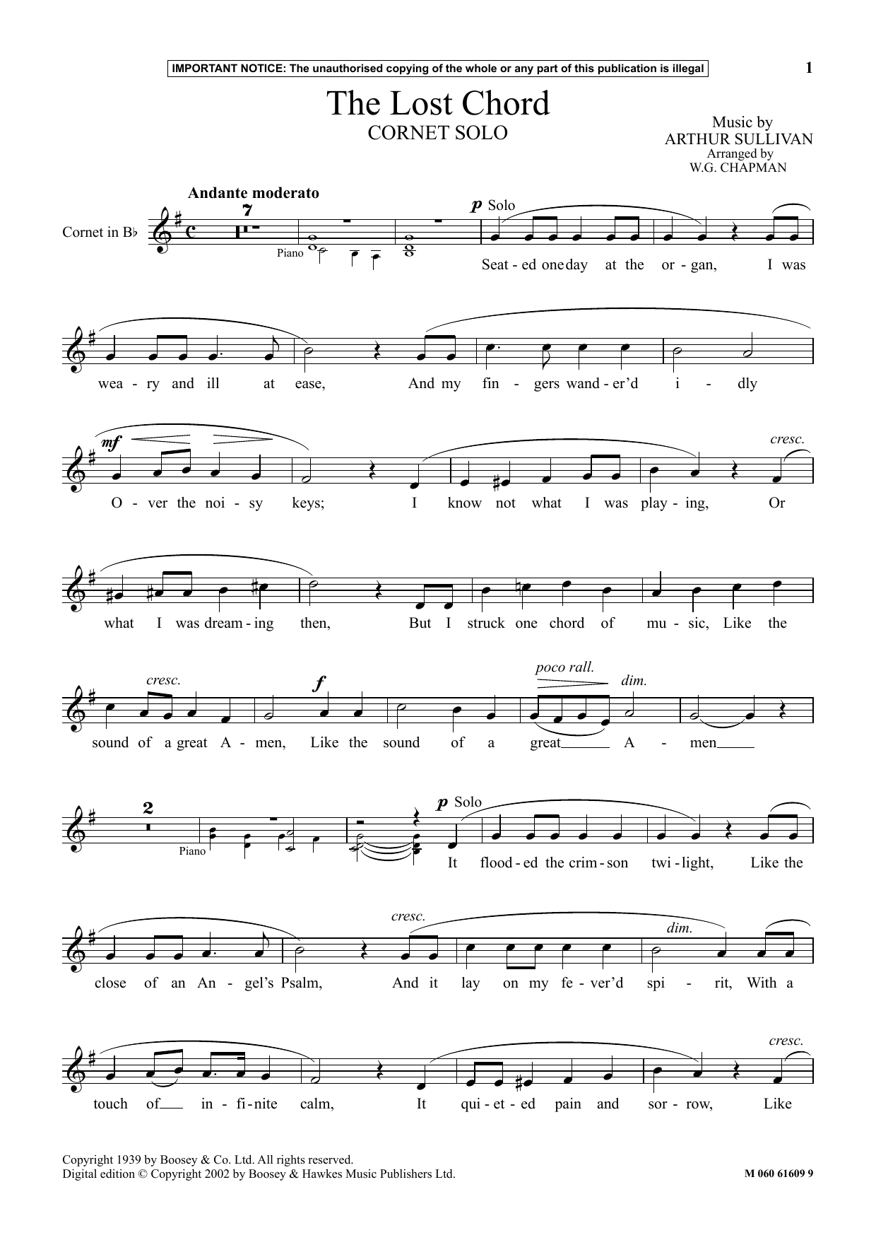 W.G. Chapman The Lost Chord Sheet Music Notes & Chords for Instrumental Solo - Download or Print PDF