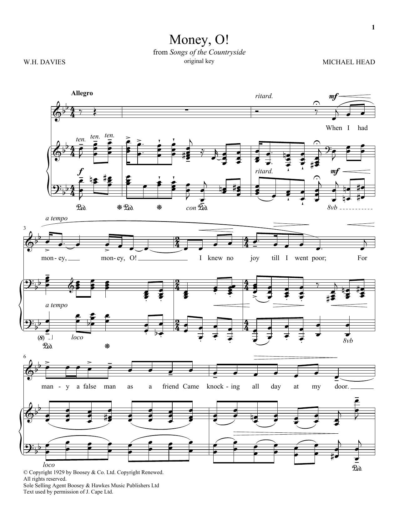 W.H. Davies Money, O! Sheet Music Notes & Chords for Piano & Vocal - Download or Print PDF