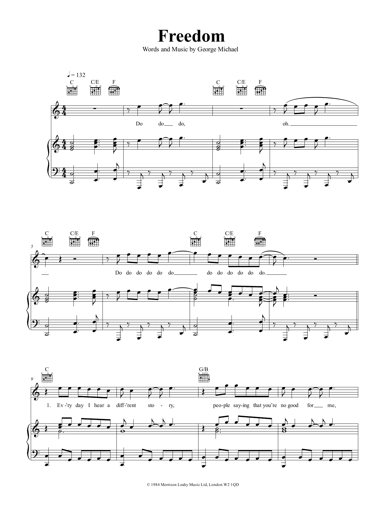 Wham! Freedom Sheet Music Notes & Chords for Piano, Vocal & Guitar (Right-Hand Melody) - Download or Print PDF