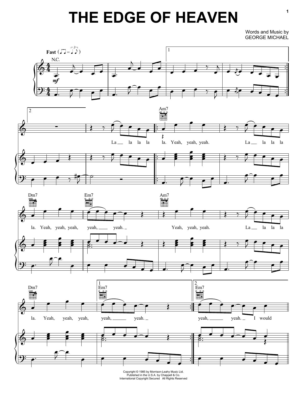 Wham! The Edge Of Heaven Sheet Music Notes & Chords for Piano, Vocal & Guitar Chords (Right-Hand Melody) - Download or Print PDF Wham! The Edge Of Heaven Sheet Music Notes & Chords for Piano, Vocal & Guitar Chords (Right-Hand Melody) - Download or Print PDF