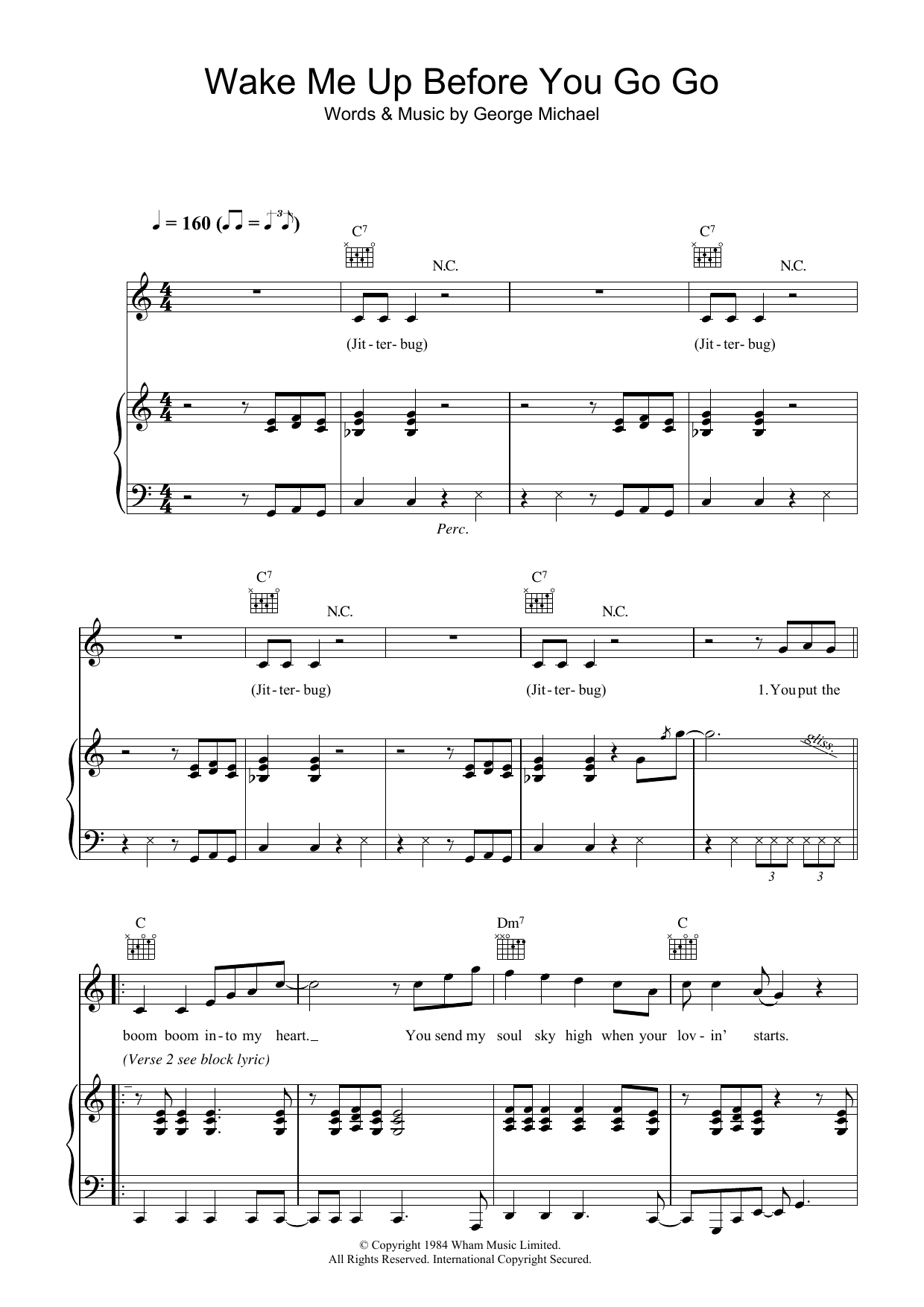 Wham! Wake Me Up Before You Go Go Sheet Music Notes & Chords for Piano, Vocal & Guitar (Right-Hand Melody) - Download or Print PDF