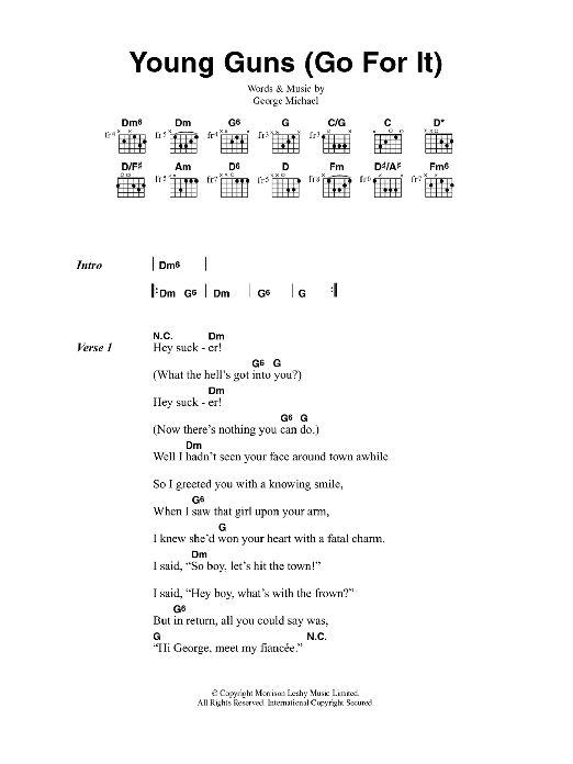 Wham! Young Guns (Go For It) Sheet Music Notes & Chords for Lyrics & Chords - Download or Print PDF