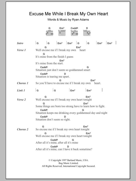 Whiskeytown Excuse Me While I Break My Own Heart Tonight Sheet Music Notes & Chords for Lyrics & Chords - Download or Print PDF