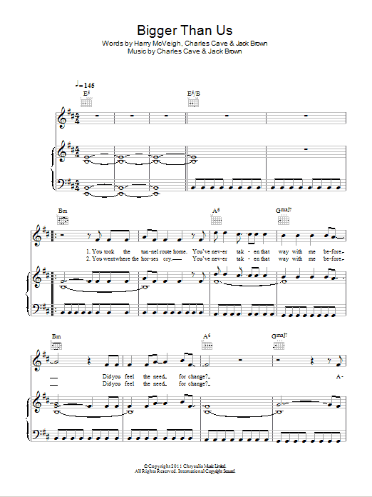 White Lies Bigger Than Us Sheet Music Notes & Chords for Piano, Vocal & Guitar (Right-Hand Melody) - Download or Print PDF