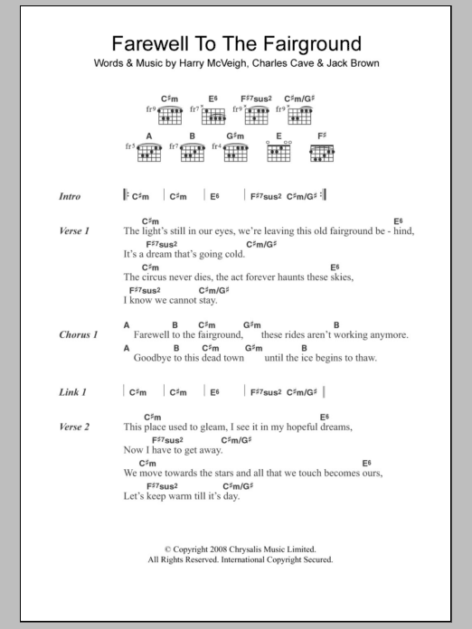 White Lies Farewell To The Fairground Sheet Music Notes & Chords for Lyrics & Chords - Download or Print PDF