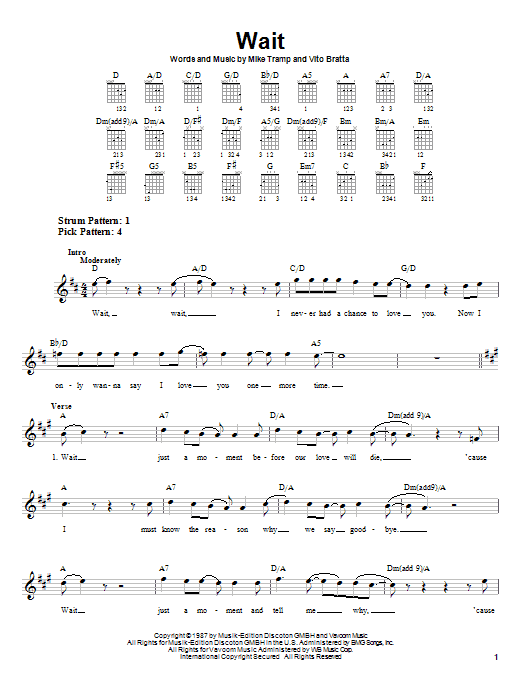 White Lion Wait sheet music notes and chords. Download Printable PDF.