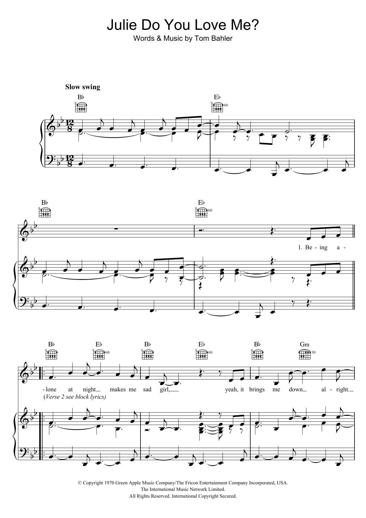 White Plains Julie Do Ya Love Me? Sheet Music Notes & Chords for Piano, Vocal & Guitar (Right-Hand Melody) - Download or Print PDF