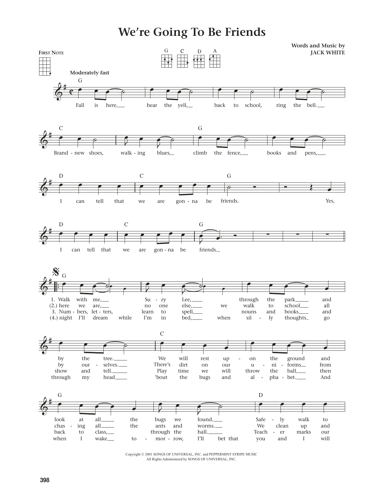 White Stripes We're Going To Be Friends (from The Daily Ukulele) (arr. Jim Beloff) Sheet Music Notes & Chords for Ukulele - Download or Print PDF