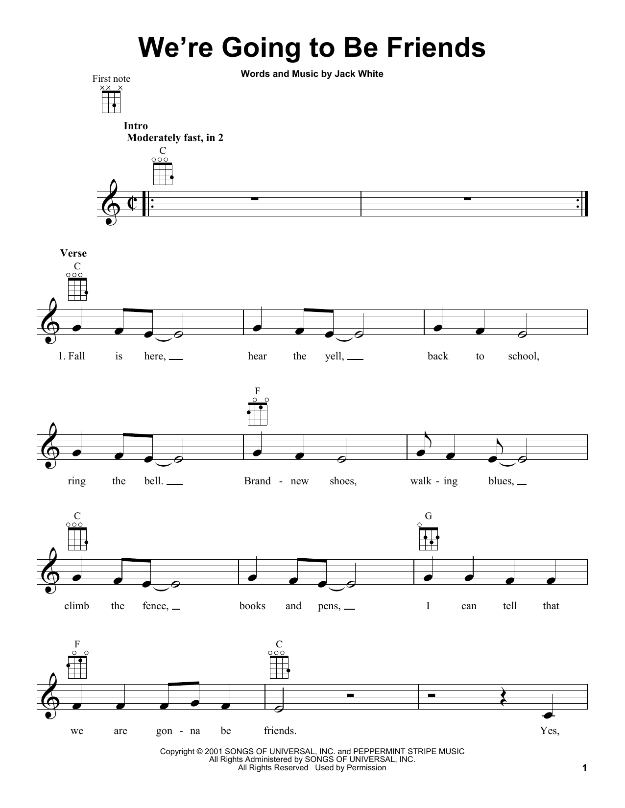 White Stripes We're Going To Be Friends Sheet Music Notes & Chords for Ukulele - Download or Print PDF