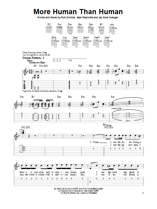 White Zombie More Human Than Human Sheet Music Notes & Chords for Guitar Tab - Download or Print PDF