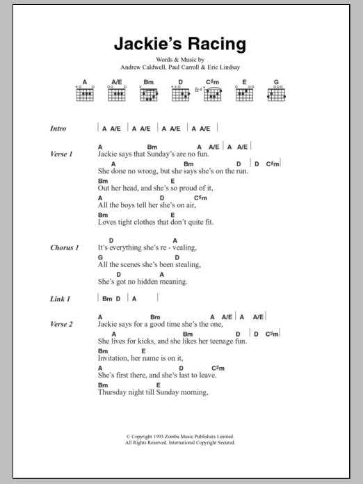 Whiteout Jackie's Racing Sheet Music Notes & Chords for Lyrics & Chords - Download or Print PDF