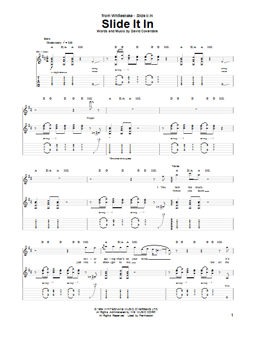 Whitesnake Slide It In Sheet Music Notes & Chords for Guitar Tab - Download or Print PDF
