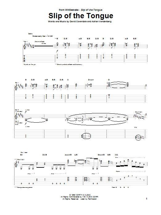 Whitesnake Slip Of The Tongue Sheet Music Notes & Chords for Guitar Tab - Download or Print PDF