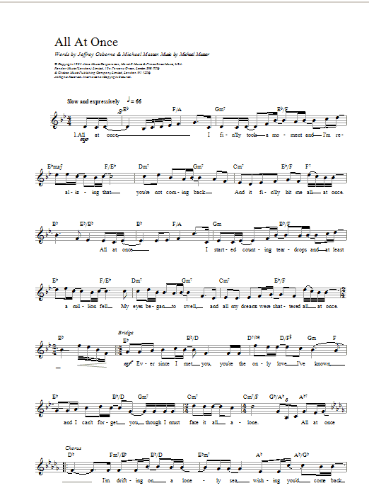 Michael Masser All At Once Sheet Music Notes & Chords for Melody Line, Lyrics & Chords - Download or Print PDF