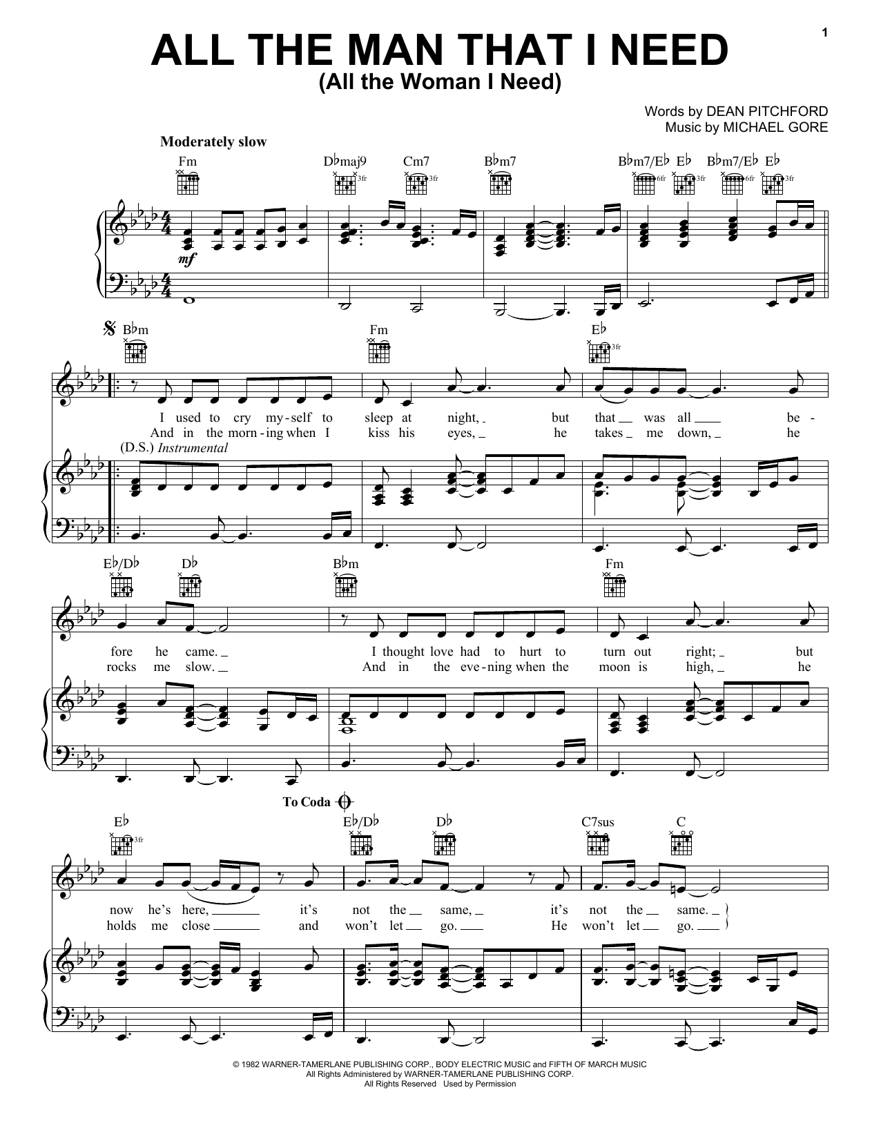 Whitney Houston All The Man That I Need (All The Woman I Need) Sheet Music Notes & Chords for Piano, Vocal & Guitar (Right-Hand Melody) - Download or Print PDF