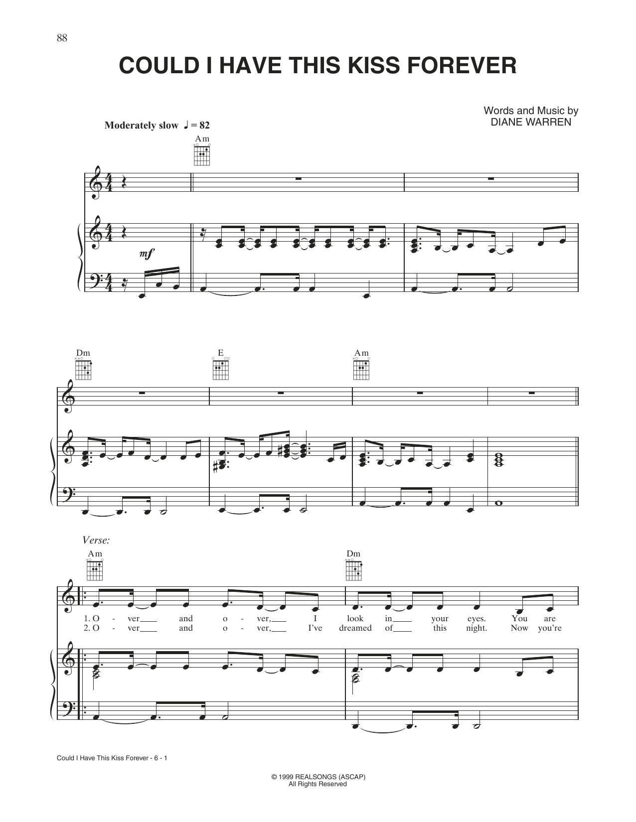 Whitney Houston and Enrique Iglesias Could I Have This Kiss Forever Sheet Music Notes & Chords for Piano, Vocal & Guitar Chords (Right-Hand Melody) - Download or Print PDF