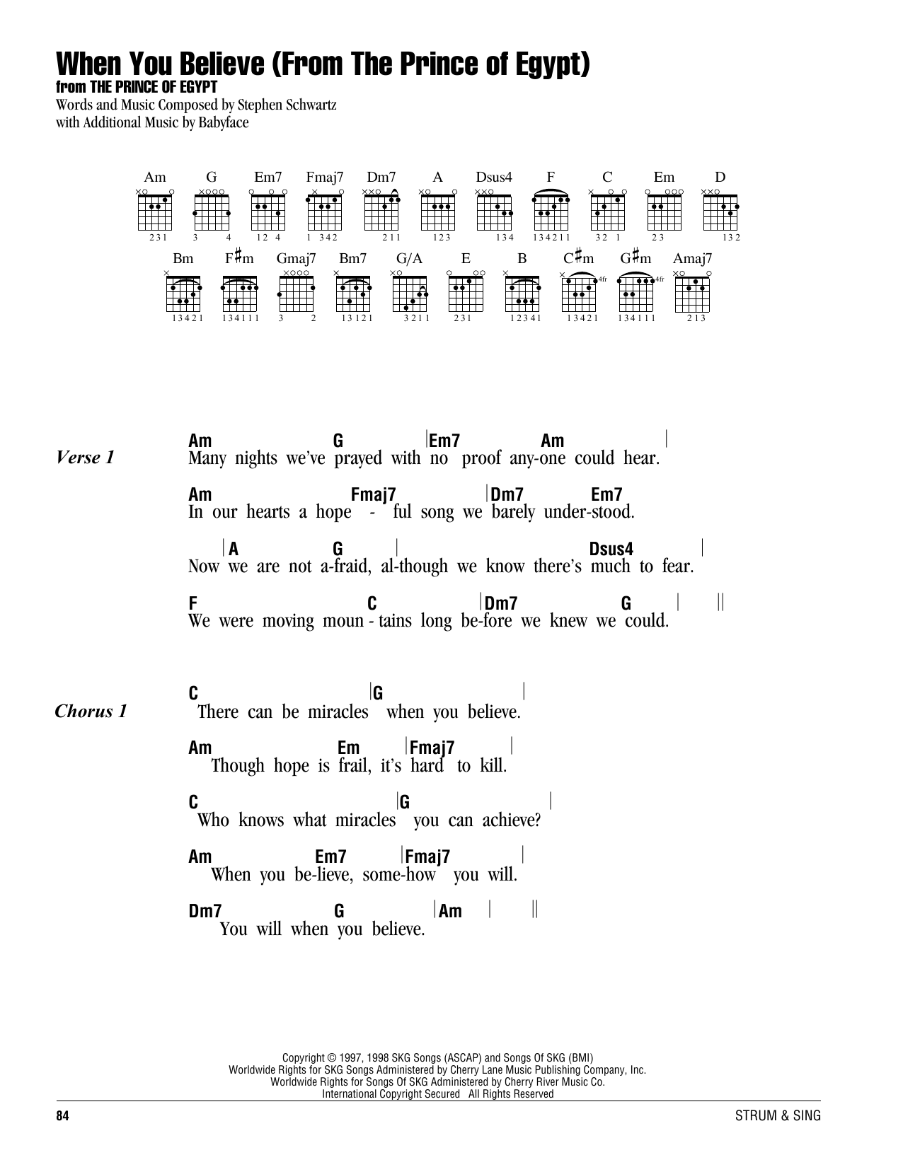 Mariah Carey and Whitney Houston When You Believe (From The Prince Of Egypt) Sheet Music Notes & Chords for Lyrics & Chords - Download or Print PDF