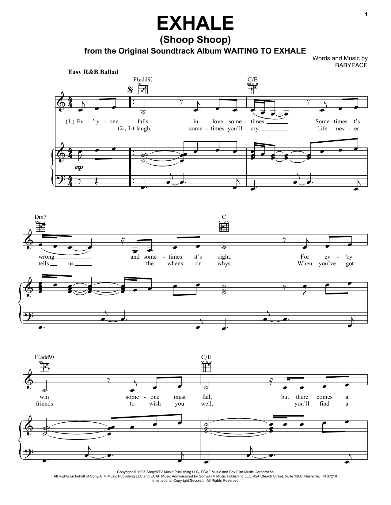 Whitney Houston Exhale (Shoop Shoop) Sheet Music Notes & Chords for Tenor Saxophone - Download or Print PDF