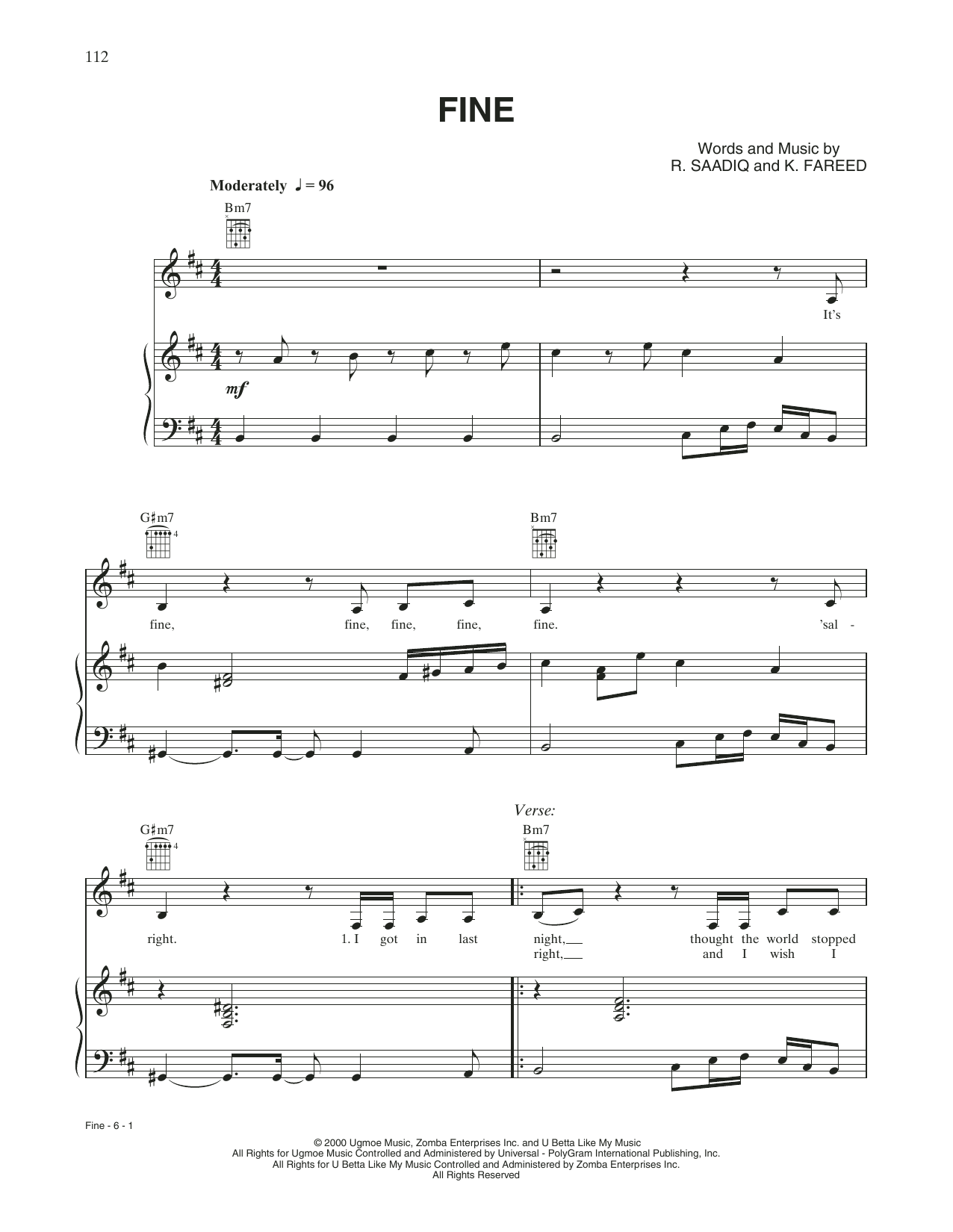 Whitney Houston Fine Sheet Music Notes & Chords for Piano, Vocal & Guitar Chords (Right-Hand Melody) - Download or Print PDF