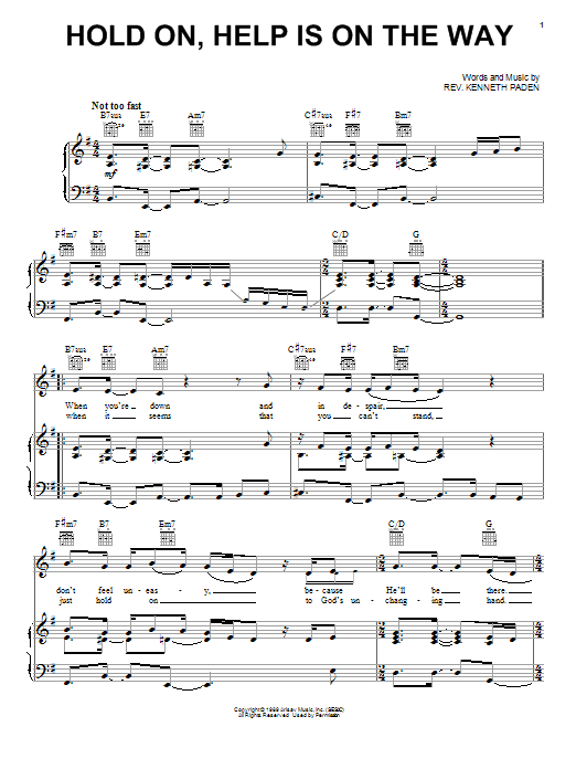 Whitney Houston Hold On, Help Is On The Way Sheet Music Notes & Chords for Piano, Vocal & Guitar (Right-Hand Melody) - Download or Print PDF