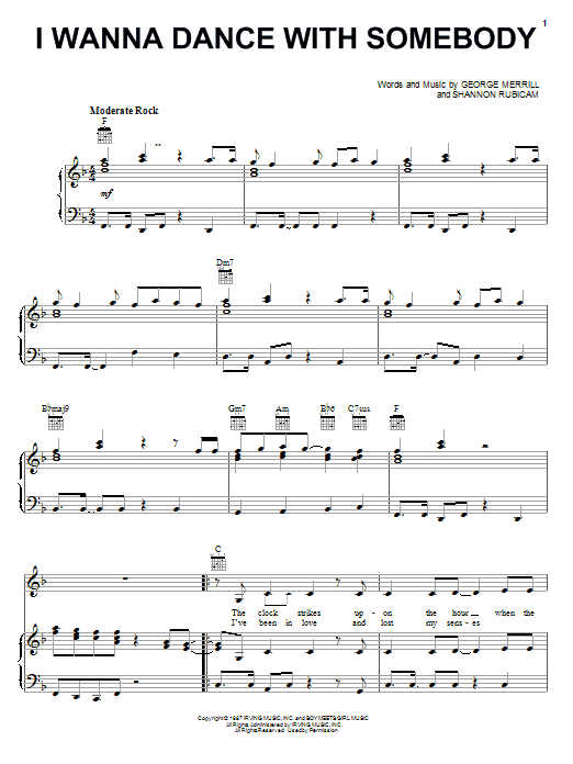Whitney Houston I Wanna Dance With Somebody sheet music notes and chords. Download Printable PDF.