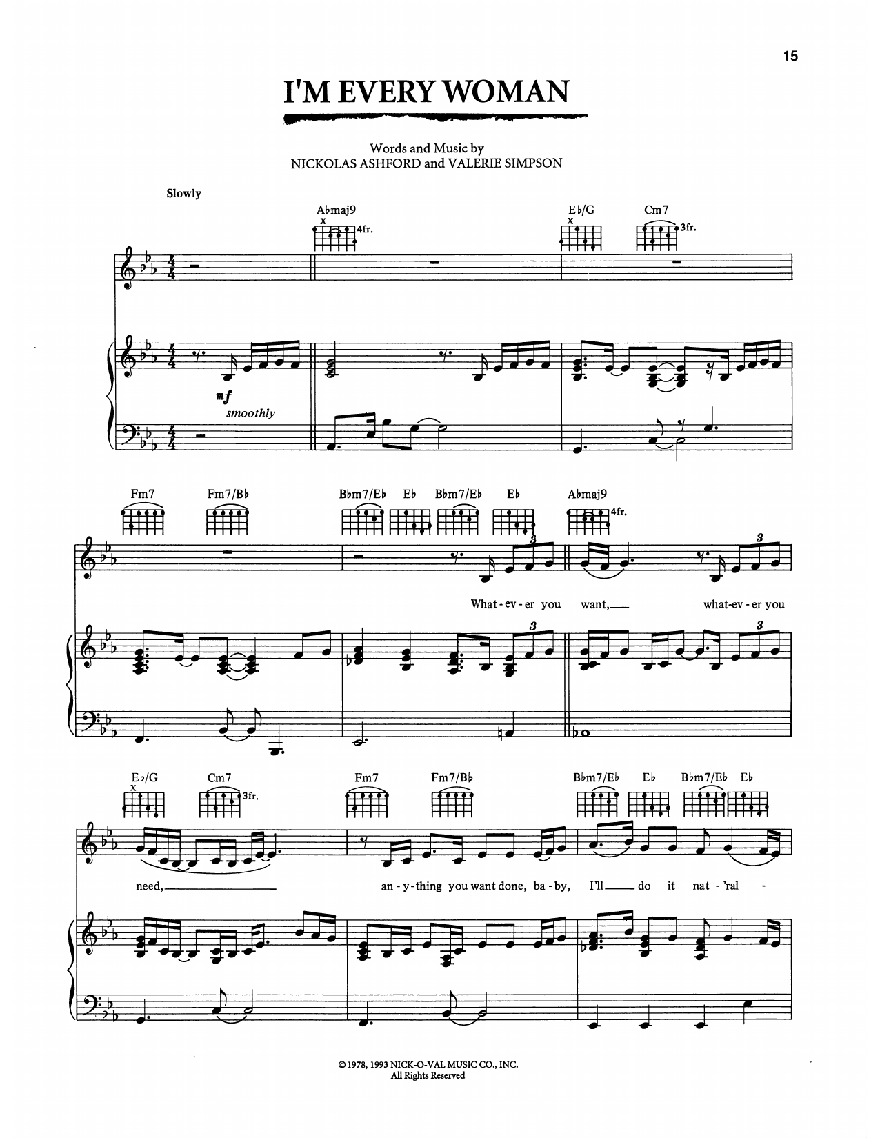 Whitney Houston I'm Every Woman (from The Bodyguard) Sheet Music Notes & Chords for Piano, Vocal & Guitar Chords (Right-Hand Melody) - Download or Print PDF