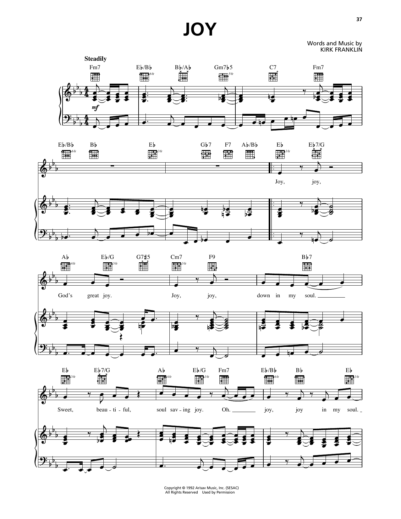 Whitney Houston Joy Sheet Music Notes & Chords for Piano, Vocal & Guitar Chords (Right-Hand Melody) - Download or Print PDF