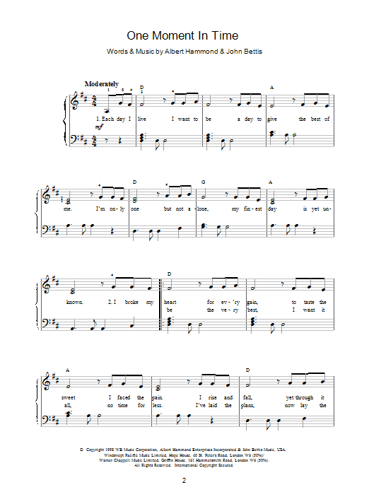 Whitney Houston One Moment In Time Sheet Music Notes & Chords for Piano & Vocal - Download or Print PDF