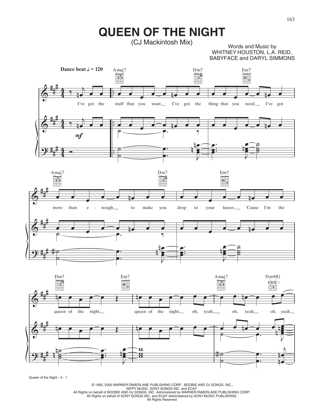 Whitney Houston Queen Of The Night Sheet Music Notes & Chords for Piano, Vocal & Guitar Chords (Right-Hand Melody) - Download or Print PDF