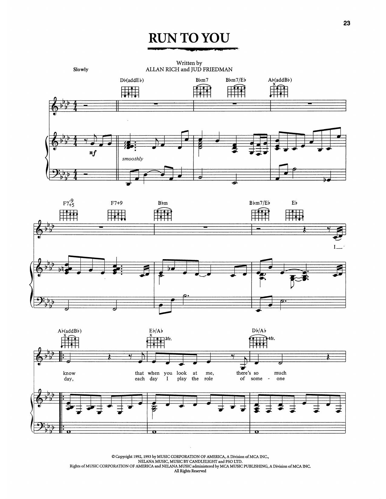 Whitney Houston Run To You (from The Bodyguard) Sheet Music Notes & Chords for Piano, Vocal & Guitar Chords (Right-Hand Melody) - Download or Print PDF