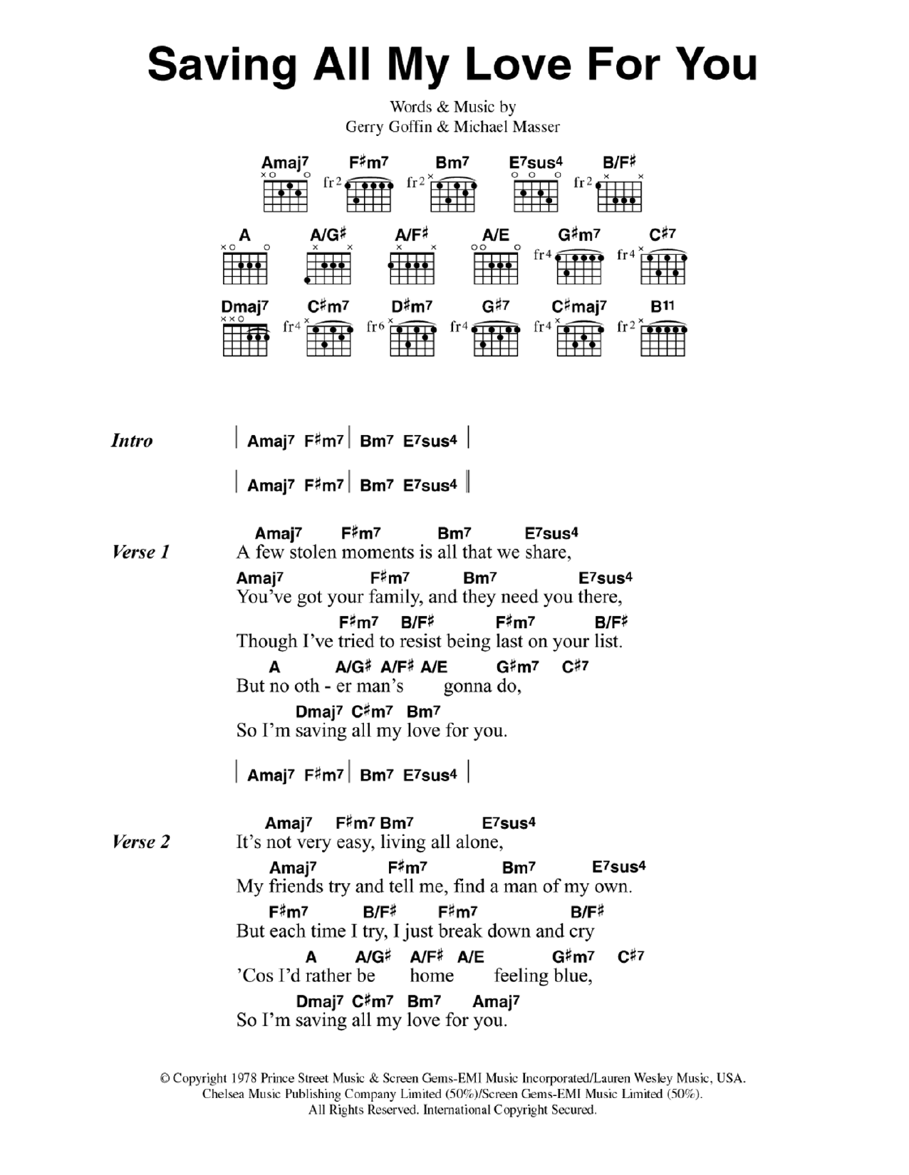 Whitney Houston Saving All My Love For You Sheet Music Notes & Chords for Real Book – Melody, Lyrics & Chords - Download or Print PDF